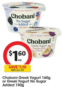 Coles Chobani greek yogurt 160g or greek yogurt no sugar added offer