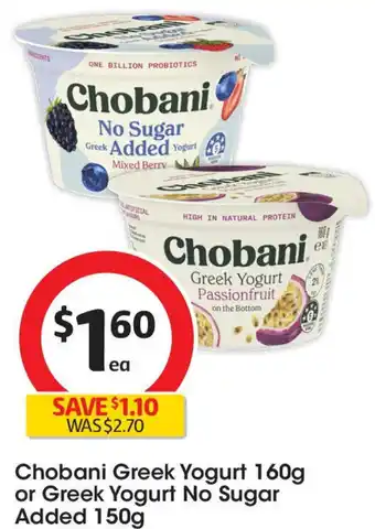 Coles Chobani greek yogurt 160g or greek yogurt no sugar added offer