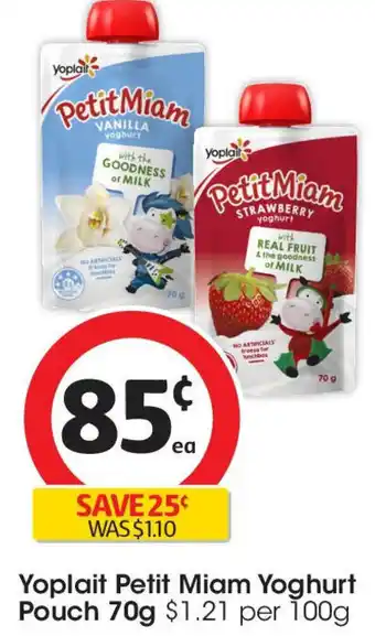 Coles Yoplait petit miam yoghurt pouch offer