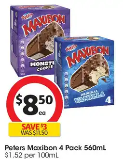 Coles Peters maxibon 4 pack offer