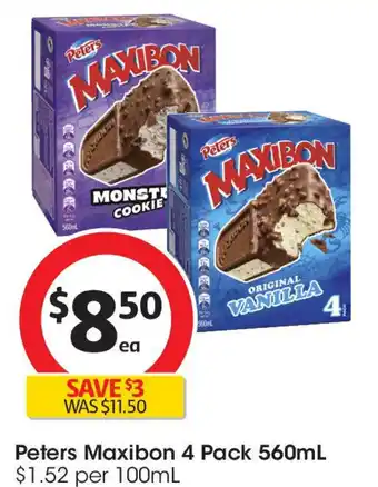 Coles Peters maxibon 4 pack offer