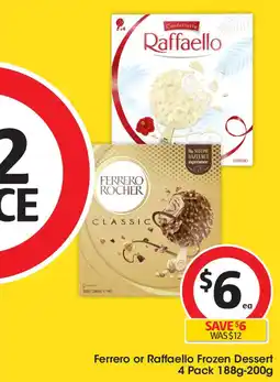 Coles Ferrero or raffaello frozen dessert 4 pack offer