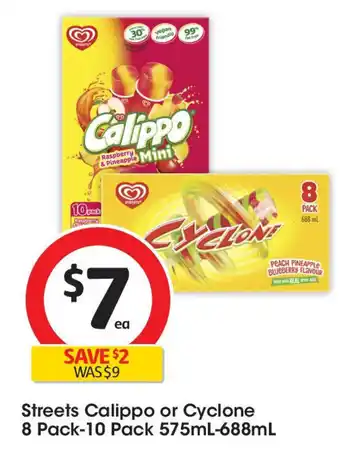 Coles Streets calippo or cyclone 8 pack-10 pack offer