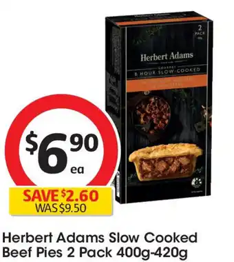 Coles Herbert adams slow cooked beef pies 2 pack offer