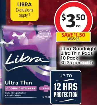 Coles Goodnight ultra thin pads offer