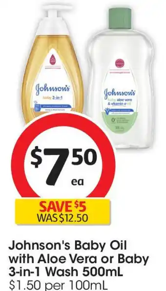 Coles Johnson's baby oil with aloe vera or baby 3-in-1 wash offer