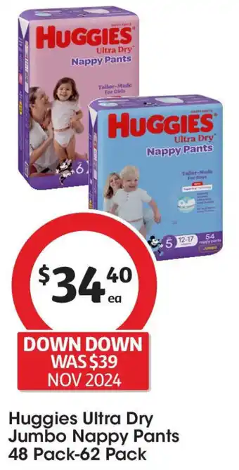 Coles Huggies ultra dry jumbo nappy pants offer