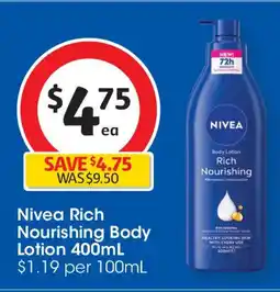 Coles Nivea rich nourishing body lotion offer