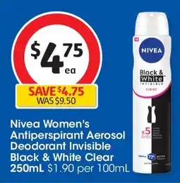 Coles Nivea women's antiperspirant aerosol deodorant invisible black & white clear offer