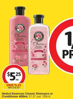 Coles Herbal essences classic shampoo or conditioner offer