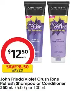 Coles John Frieda Violet Crush Tone Refresh Shampoo or Conditioner offer