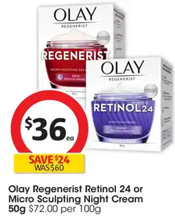 Coles Olay regenerist retinol 24 or micro sculpting night cream offer