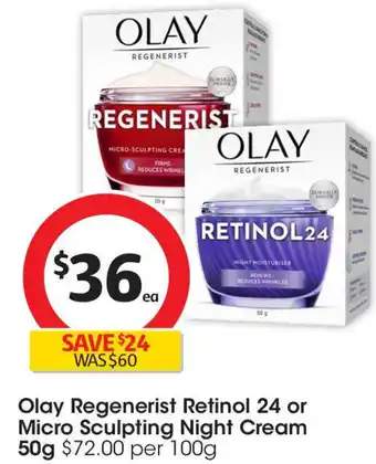 Coles Olay regenerist retinol 24 or micro sculpting night cream offer