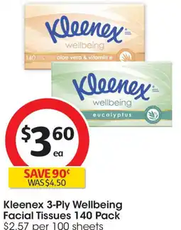 Coles Kleenex 3-ply wellbeing facial tissues offer