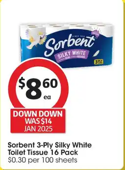 Coles Sorbent 3-ply silky white toilet tissue offer