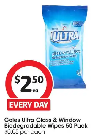 Coles Coles ultra glass & window biodegradable wipes offer