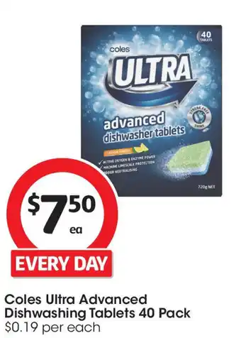 Coles Coles ultra advanced dishwashing tablets offer