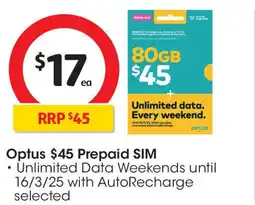 Coles Optus $45 prepaid sim offer