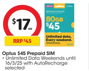 Coles Optus $45 prepaid sim offer