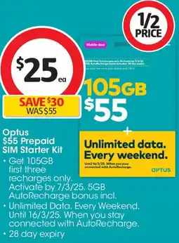 Coles Optus $55 prepaid sim starter kit offer