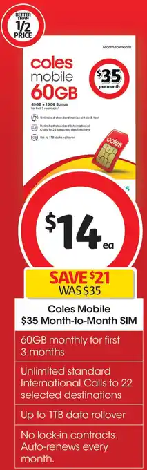 Coles Coles mobile 60gb offer