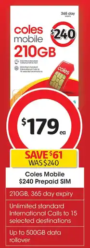 Coles Coles Mobile $210 Prepaid SIM offer