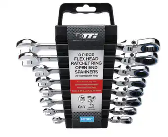 Tti 8 piece flex head ratchet r/oe 72 tooth metric spanner set