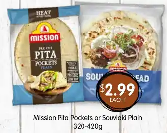 Spudshed Mission pita pockets or souvlaki plain offer