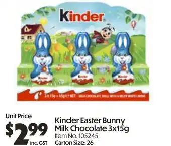 Campbells Wholesale Kinder easter bunny milk chocolate offer