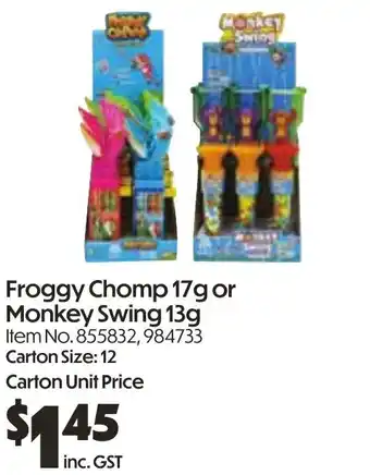 Campbells Wholesale Froggy chomp 17g or monkey swing 13g offer