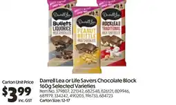 Campbells Wholesale Darrell lea or life savers chocolate block offer