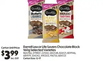 Campbells Wholesale Darrell lea or life savers chocolate block offer