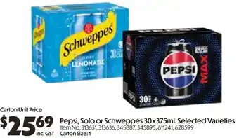 Campbells Wholesale Pepsi, Solo or Schweppes offer