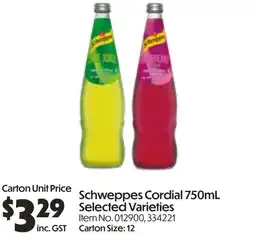 Campbells Wholesale Schweppes cordial offer