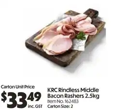 Campbells Wholesale Krc rindless middle bacon rashers offer