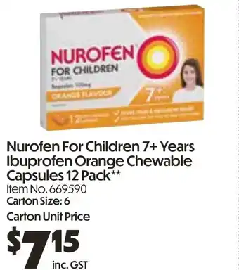 Campbells Wholesale Nurofen for children 7+ years ibuprofen orange chewable capsule offer