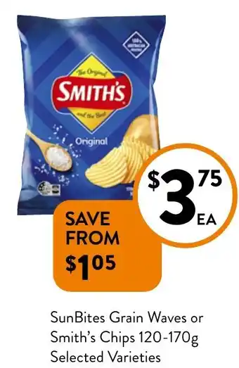 Foodworks SunBites Grain Waves or Smith's Chips offer