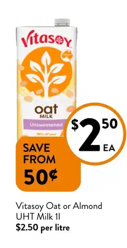 Foodworks Vitasoy Oat or Almond UHT Milk offer