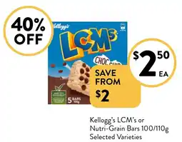 Foodworks Kellogg's LCM's or Nutri-Grain Bars offer