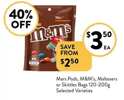 Foodworks Mars Pods M&M's Maltesers or Skittles Bags offer