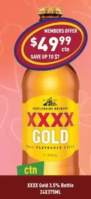 Liquor Legends XXXX Gold 3.5% Bottle offer