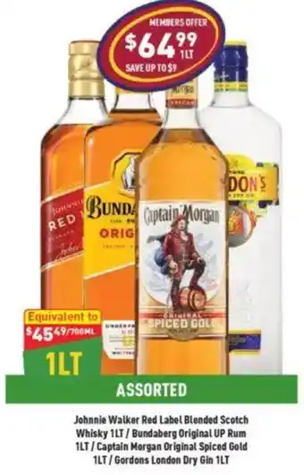 Liquor Legends Johnnie Walker Red Label Blended Scotch Whisky, BUNDA Captain Morgan, DON'S, Gordons London Dry Gin offer