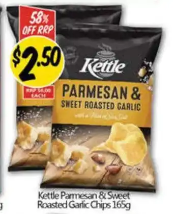 NQR Kettle parmesan & sweet roasted garlic chips offer