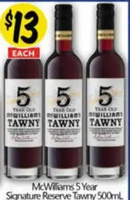 NQR Mcwilliams 5 year signature reserve tawny offer