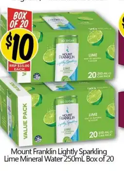 NQR Mount Franklin Lightly Sparkling Lime Mineral Water 250mL offer