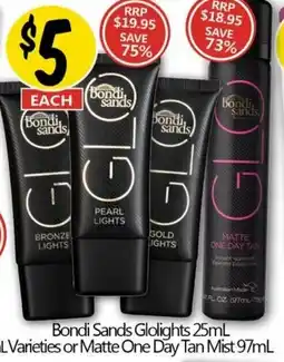 NQR Bondi Sands Glolights 25mL Varieties or Matte One Day Tan Mist 97ml offer