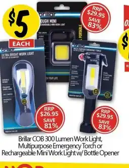 NQR Brillar COB 300 Lumen Work Light, Multipurpose Emergency Torch or Rechargeable Mini Work Light w/ Bottle Opener offer