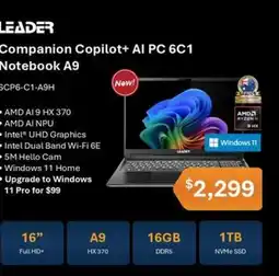 Leader Computers Leader Companion Copilot+ AI PC 6C1 Notebook A9 offer