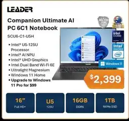 Leader Computers Leader Companion Ultimate Al PC 6C1 Notebook offer