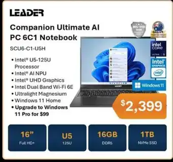 Leader Computers Leader Companion Ultimate Al PC 6C1 Notebook offer